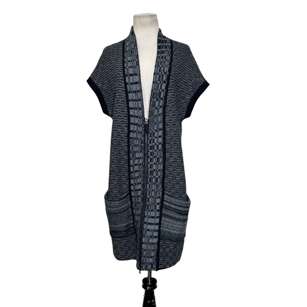 White + Warren Black Gray Zip Up Sweater Duster M